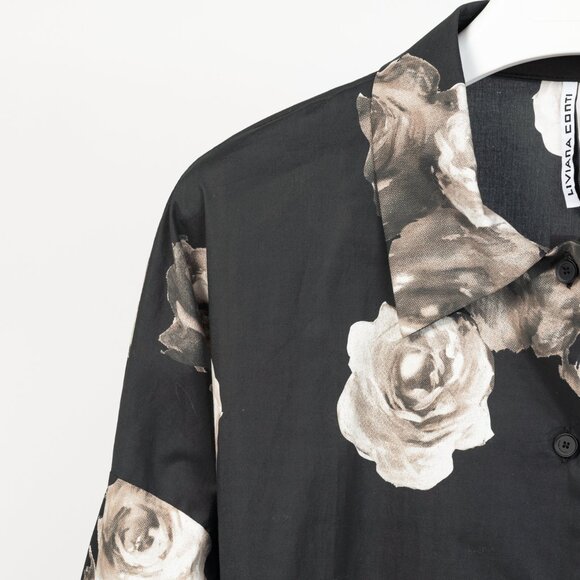 Liviana Conti Black Floral-Print Cotton-Poplin Oversized Shirt Jacket - Picture 5 of 12